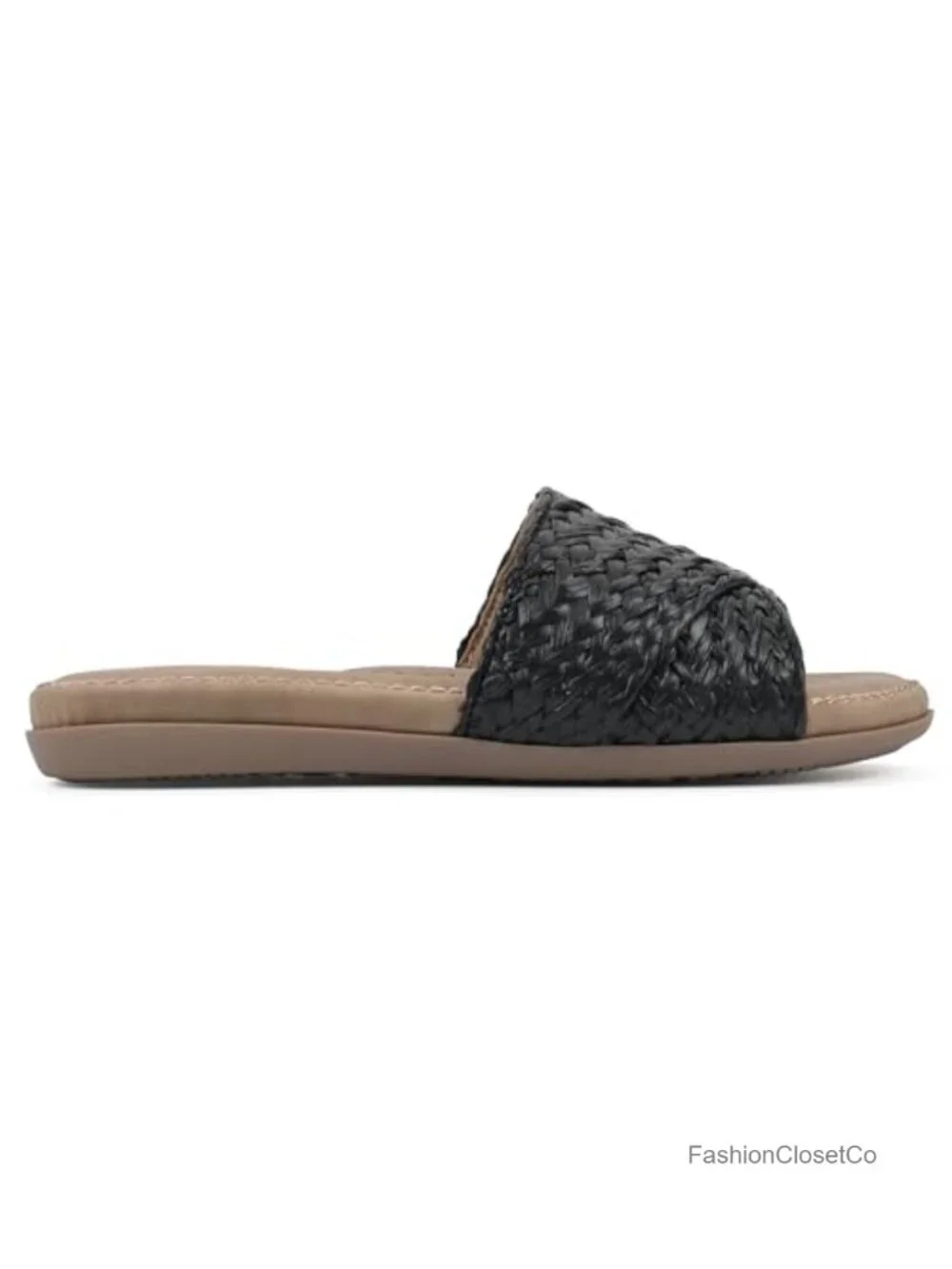 Woven Slide Sandal Cushioned Footbed Women's Flat - Picture 2 of 6